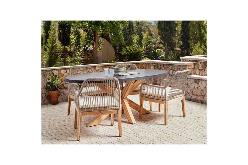 Matsalsset Oristano Grå/beige/ljus trä, 4-Sits - Grå/beige/ljus trä, 4-Sits - Utemöbler - Utegrupp - Matgrupper utomhus