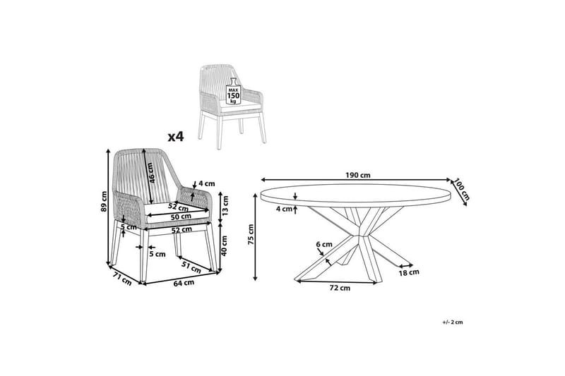 Matsalsset Oristano Grå/svart/ljus trä, 4-Sits - Grå/svart/ljus trä, 4-Sits - Utemöbler - Utegrupp - Matgrupper utomhus