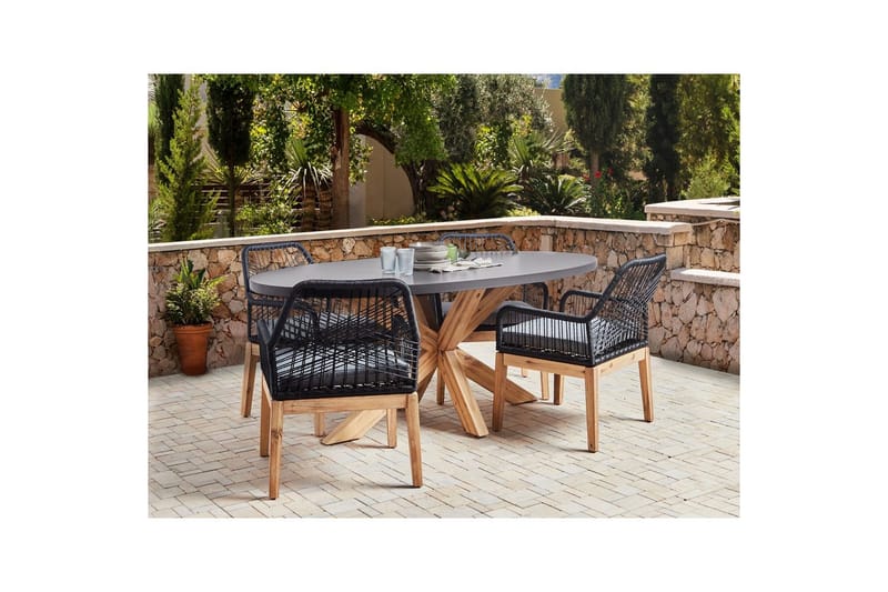 Matsalsset Oristano Grå/svart/ljus trä, 4-Sits - Grå/svart/ljus trä, 4-Sits - Utemöbler - Utegrupp - Matgrupper utomhus