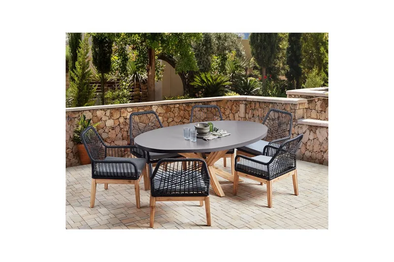 Matsalsset Oristano Grå/Svart/Ljus träfärg, 6-Sits - Grå/Svart/Ljus träfärg, 6-Sits - Utemöbler - Utegrupp - Matgrupper utomhus