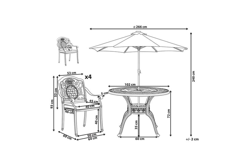 Matsalsset Salento med parasoll - Utemöbler - Utegrupp - Matgrupper utomhus
