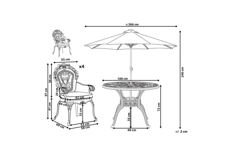 Matsalsset Sapri med parasoll - Utemöbler - Utegrupp - Matgrupper utomhus