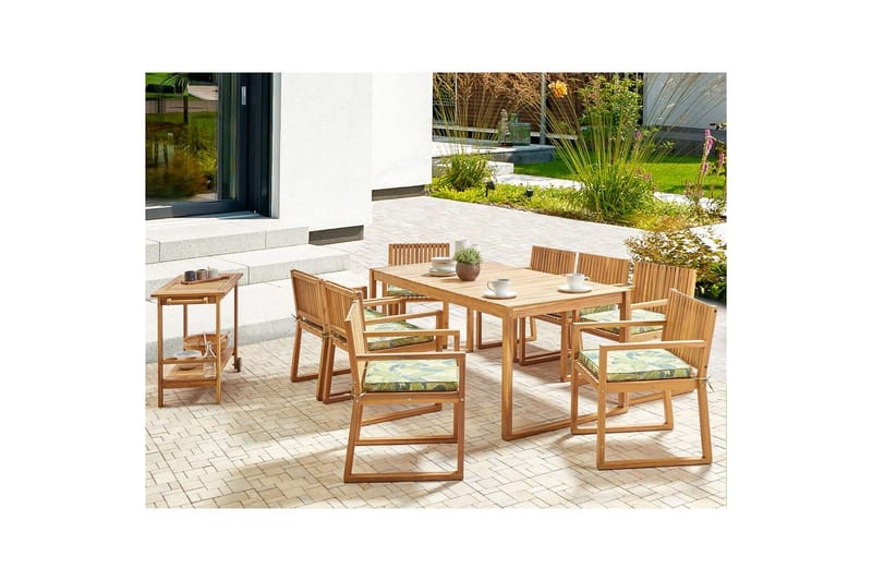 Matsalsset Sassari II med kuddar Ljus trä/Ljusgrön - Ljus trä/Ljusgrön - Utemöbler - Utegrupp - Matgrupper utomhus