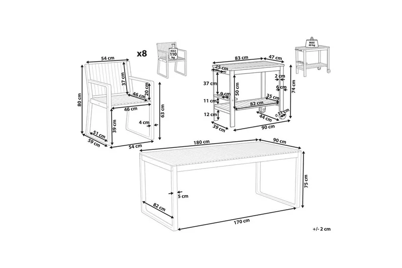 Matsalsset Sassari II med vagn 8-Sits - 8-Sits - Utemöbler - Utegrupp - Matgrupper utomhus