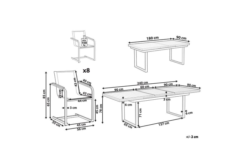 Matsalsset Valcanetto/Cosoleto Vit/Beige/Silver, 8-Sits - Vit/Beige/Silver, 8-Sits - Utemöbler - Utegrupp - Matgrupper utomhus
