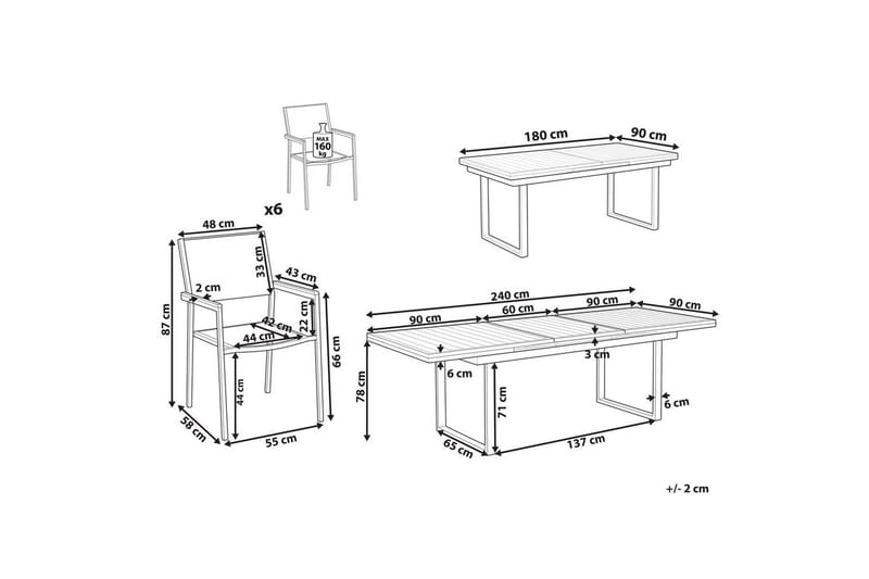 Matsalsset Valcanetto/Grosseto Vit/Grå/Silver, 6-Sits - Vit/Grå/Silver, 6-Sits - Utemöbler - Utegrupp - Matgrupper utomhus