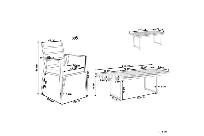 Matsalsset Valcanetto/Taviano Svart/grått/ljust trä, 6-Sits - Svart/grått/ljust trä, 6-Sits - Utemöbler - Utegrupp - Matgrupper utomhus