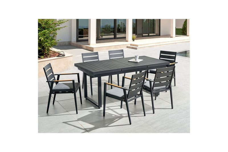 Matsalsset Valcanetto/Taviano Svart/grått/ljust trä, 6-Sits - Svart/grått/ljust trä, 6-Sits - Utemöbler - Utegrupp - Matgrupper utomhus