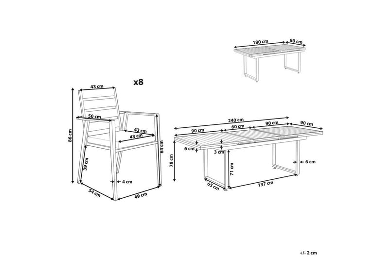 Matsalsset Valcanetto/Taviano Svart/grått/ljust trä, 8-Sits - Svart/grått/ljust trä, 8-Sits - Utemöbler - Utegrupp - Matgrupper utomhus