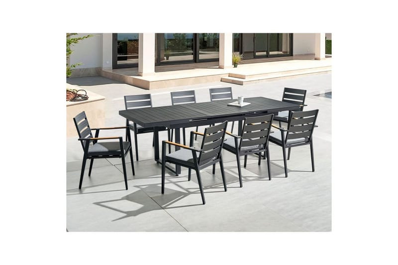 Matsalsset Valcanetto/Taviano Svart/grått/ljust trä, 8-Sits - Svart/grått/ljust trä, 8-Sits - Utemöbler - Utegrupp - Matgrupper utomhus