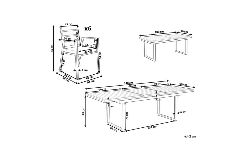 Matsalsset Valcanetto/Taviano Vitt/grått/ljust trä, 6-Sits - Vitt/grått/ljust trä, 6-Sits - Utemöbler - Utegrupp - Matgrupper utomhus