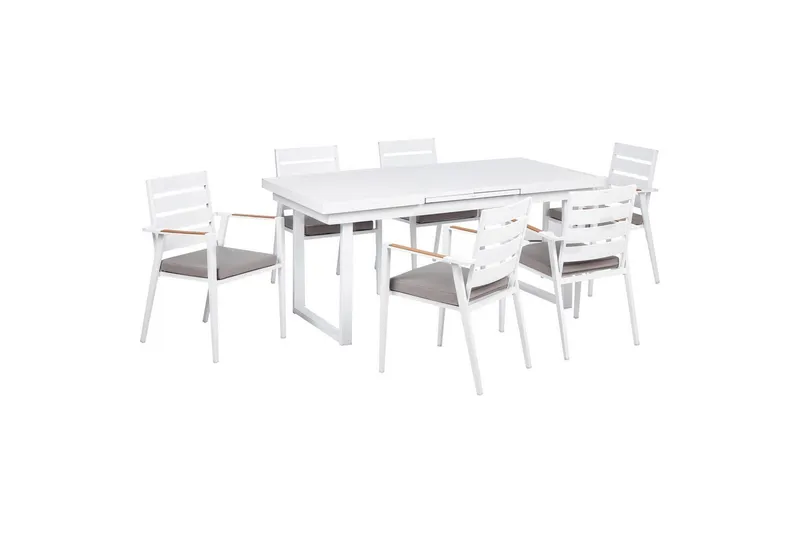 Matsalsset Valcanetto/Taviano Vitt/grått/ljust trä, 6-Sits, Vitt/grått/ljust trä, 6-Sits