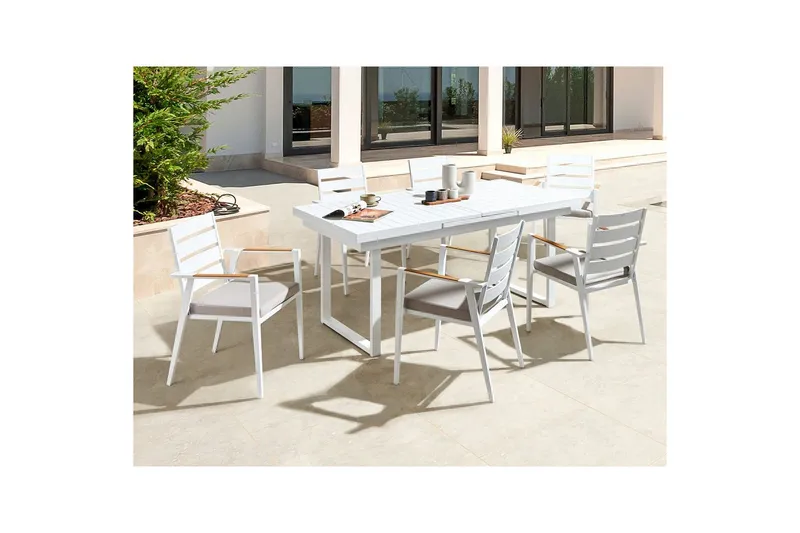 Matsalsset Valcanetto/Taviano Vitt/grått/ljust trä, 6-Sits - Vitt/grått/ljust trä, 6-Sits - Utemöbler - Utegrupp - Matgrupper utomhus