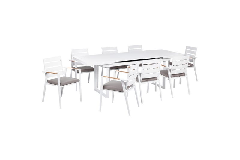 Matsalsset Valcanetto/Taviano Vitt/grått/ljust trä, 8-Sits, Vitt/grått/ljust trä, 8-Sits