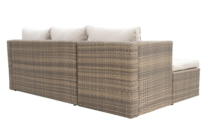 Mendoza l-formad 4-sits soffgrupp i konstrotting för altan och terrass - Brun / Beige dynor - Utemöbler - Utegrupp - Loungegrupp