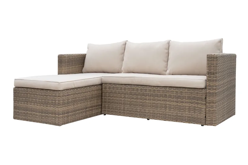 Mendoza l-formad 4-sits soffgrupp i konstrotting för altan och terrass - Brun / Beige dynor - Utemöbler - Utegrupp - Loungegrupp