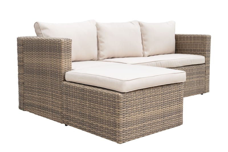 Mendoza l-formad 4-sits soffgrupp i konstrotting för altan och terrass - Brun / Beige dynor - Utemöbler - Utegrupp - Loungegrupp