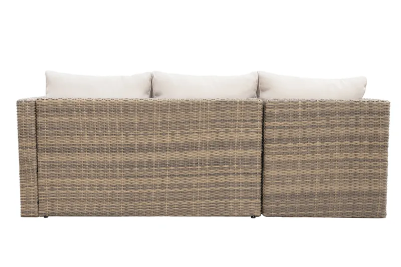 Mendoza l-formad 4-sits soffgrupp i konstrotting för altan och terrass - Brun / Beige dynor - Utemöbler - Utegrupp - Loungegrupp