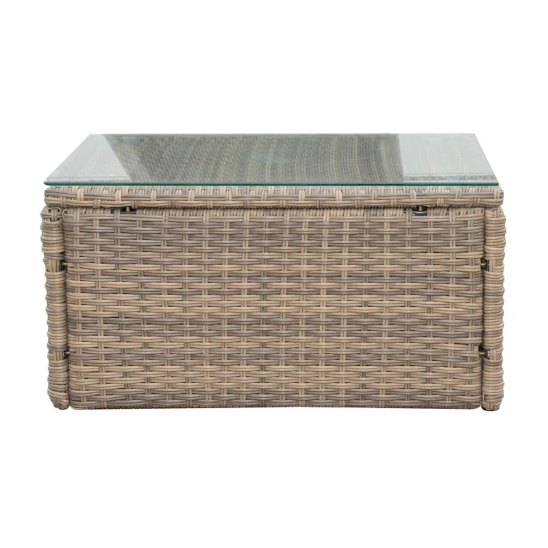 Mendoza l-formad 4-sits soffgrupp i konstrotting för altan och terrass - Brun / Beige dynor - Utemöbler - Utegrupp - Loungegrupp