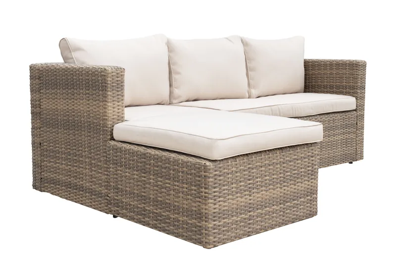 Mendoza l-formad 4-sits soffgrupp i konstrotting för altan och terrass - Brun - Utemöbler - Utegrupp - Loungegrupp