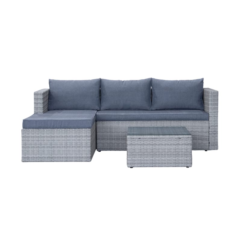Mendoza l-formad 4-sits soffgrupp i konstrotting för altan och terrass, Grå