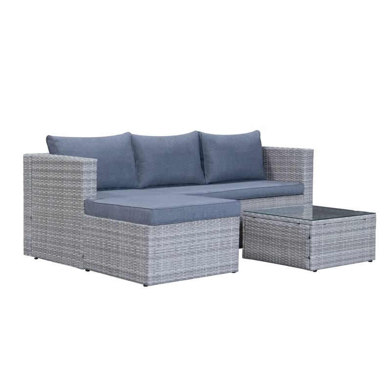 Mendoza l-formad 4-sits soffgrupp i konstrotting för altan och terrass - Grå - Utemöbler - Utegrupp - Loungegrupp