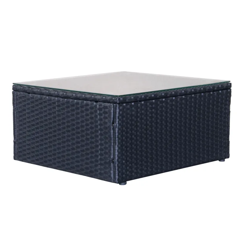 Mendoza l-formad 4-sits soffgrupp i konstrotting för altan och terrass - Svart / Vita dynor - Utemöbler - Utegrupp - Loungegrupp