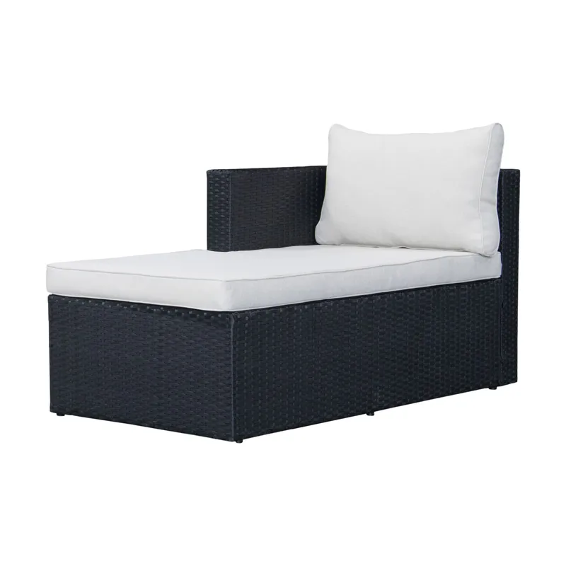 Mendoza l-formad 4-sits soffgrupp i konstrotting för altan och terrass - Svart / Vita dynor - Utemöbler - Utegrupp - Loungegrupp