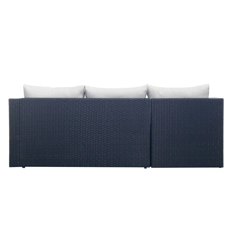 Mendoza l-formad 4-sits soffgrupp i konstrotting för altan och terrass - Svart / Vita dynor - Utemöbler - Utegrupp - Loungegrupp