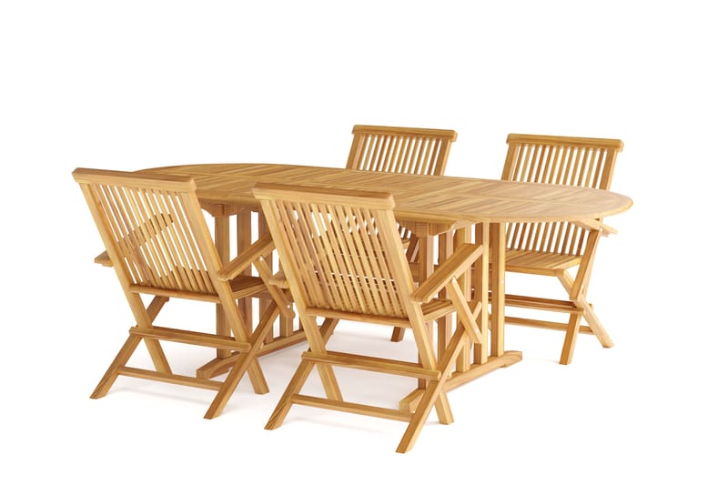 Menorca Liten Matgrupp Utomhus - Ovalt förlängningbart utebord med 4 Karmstolar i trä - Teak / Natur - Utemöbler - Utegrupp - Matgrupper utomhus