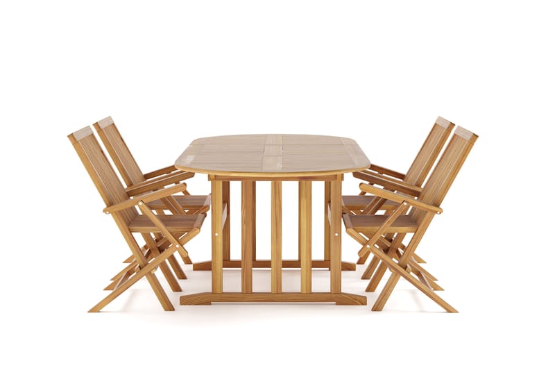 Menorca Liten Matgrupp Utomhus - Ovalt förlängningbart utebord med 4 Karmstolar i trä - Teak / Natur - Utemöbler - Utegrupp - Matgrupper utomhus