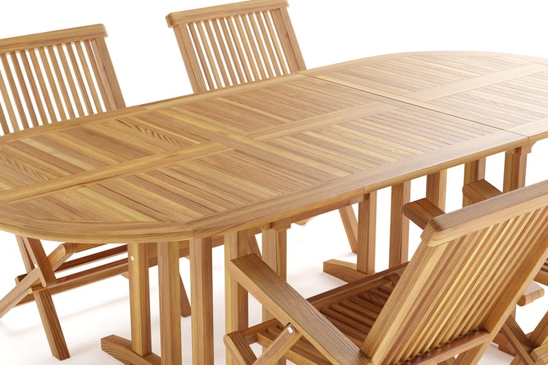 Menorca Liten Matgrupp Utomhus - Ovalt förlängningbart utebord med 4 Karmstolar i trä - Teak / Natur - Utemöbler - Utegrupp - Matgrupper utomhus