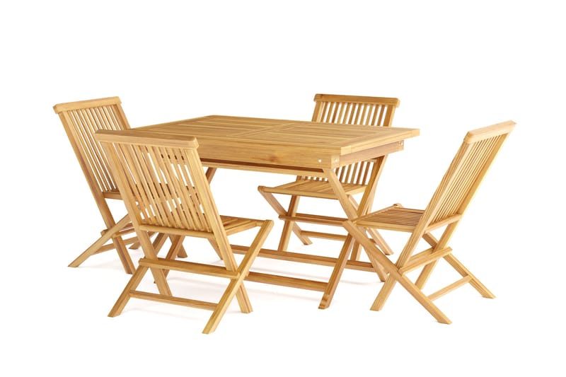 Menorca Liten Matgrupp Utomhus - Rektangulärt matbord i trä med 4 Matstolar - Teak / Natur - Utemöbler - Utegrupp - Matgrupper utomhus