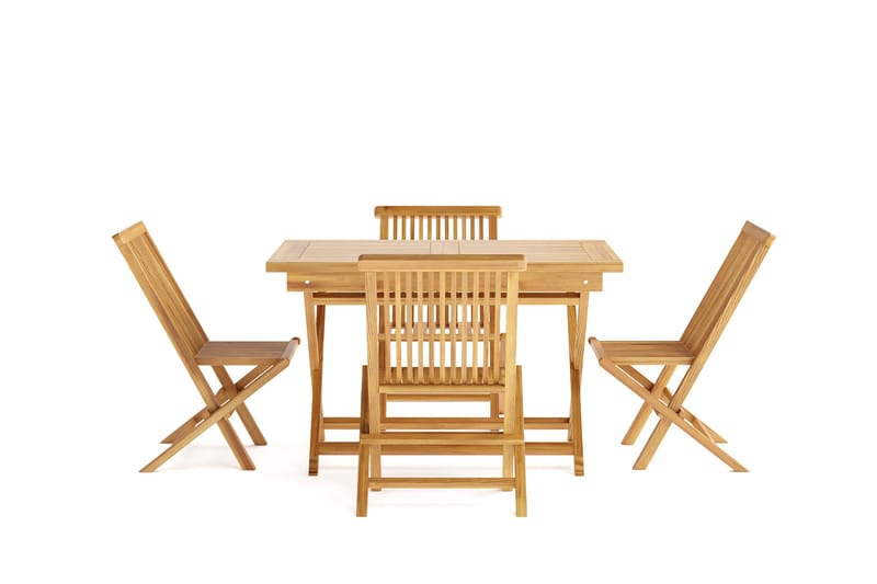 Menorca Liten Matgrupp Utomhus - Rektangulärt matbord i trä med 4 Matstolar - Teak / Natur - Utemöbler - Utegrupp - Matgrupper utomhus