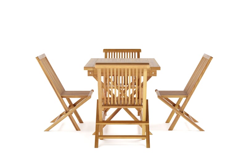 Menorca Liten Matgrupp Utomhus - Rektangulärt matbord i trä med 4 Matstolar - Teak / Natur - Utemöbler - Utegrupp - Matgrupper utomhus