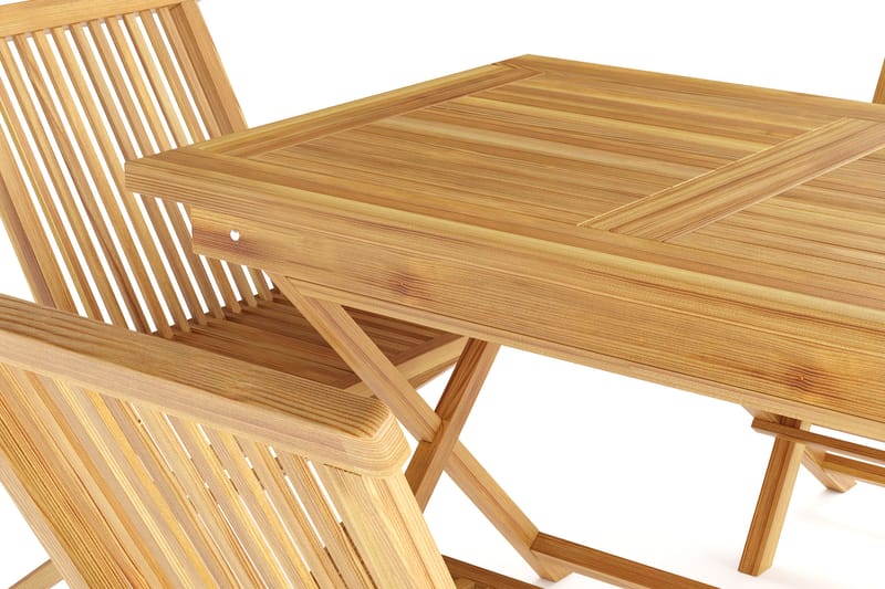Menorca Liten Matgrupp Utomhus - Rektangulärt matbord i trä med 4 Matstolar - Teak / Natur - Utemöbler - Utegrupp - Matgrupper utomhus