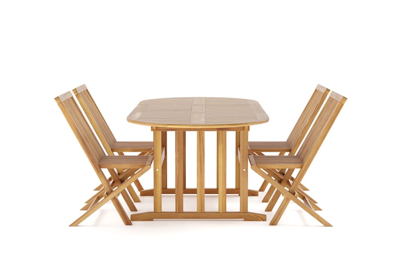 Menorca Liten Oval Matgrupp Utomhus - Förlängningsbart matbord med 4 Matstolar i trä - Teak / Natur - Utemöbler - Utegrupp - Matgrupper utomhus