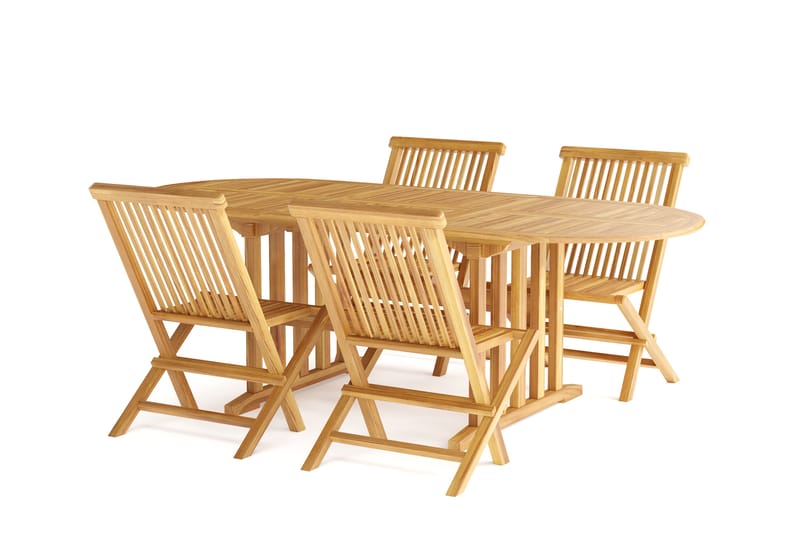 Menorca Liten Oval Matgrupp Utomhus - Förlängningsbart matbord med 4 Matstolar i trä - Trä/natur - Utemöbler - Utegrupp - Matgrupper utomhus