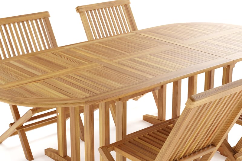 Menorca Liten Oval Matgrupp Utomhus - Förlängningsbart matbord med 4 Matstolar i trä - Trä/natur - Utemöbler - Utegrupp - Matgrupper utomhus