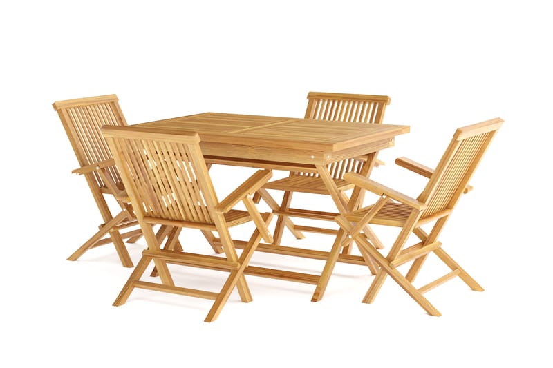 Menorca Liten Rektangulär Matgrupp Utomhus - Träbord med 4 Matstolar - Teak / Natur - Utemöbler - Utegrupp - Matgrupper utomhus