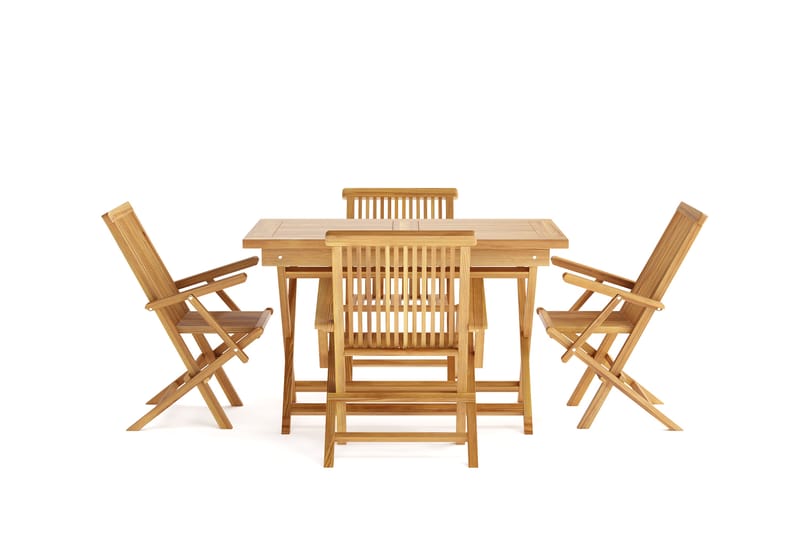 Menorca Liten Rektangulär Matgrupp Utomhus - Träbord med 4 Matstolar - Teak / Natur - Utemöbler - Utegrupp - Matgrupper utomhus
