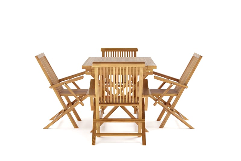 Menorca Liten Rektangulär Matgrupp Utomhus - Träbord med 4 Matstolar - Teak / Natur - Utemöbler - Utegrupp - Matgrupper utomhus