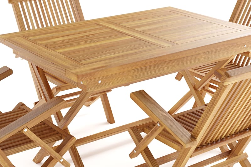 Menorca Liten Rektangulär Matgrupp Utomhus - Träbord med 4 Matstolar - Teak / Natur - Utemöbler - Utegrupp - Matgrupper utomhus