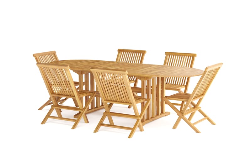 Menorca Stor Matgrupp Utomhus - Förlängningsbart ovalt utebord med 6 Matstolar i trä - Teak / Natur - Utemöbler - Utegrupp - Matgrupper utomhus