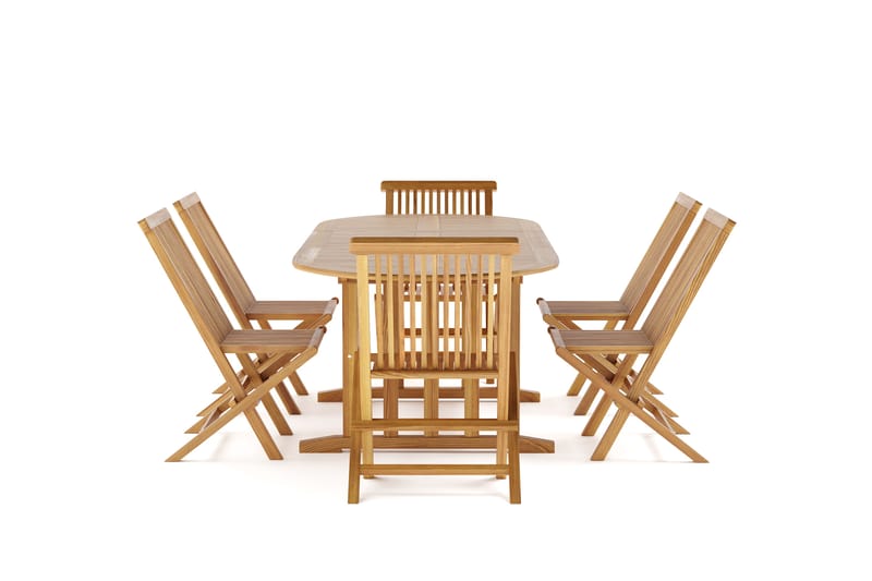 Menorca Stor Matgrupp Utomhus - Förlängningsbart ovalt utebord med 6 Matstolar i trä - Teak / Natur - Utemöbler - Utegrupp - Matgrupper utomhus