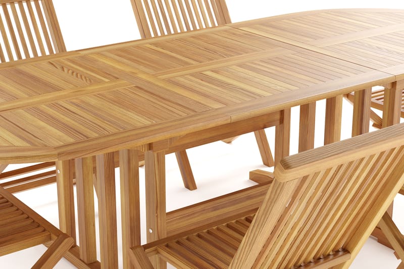 Menorca Stor Matgrupp Utomhus - Förlängningsbart ovalt utebord med 6 Matstolar i trä - Teak / Natur - Utemöbler - Utegrupp - Matgrupper utomhus