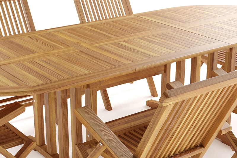 Menorca Stor Matgrupp Utomhus- Ovalt förlängningsbart utebord med 6 Karmstolar i trä - Teak / Natur - Utemöbler - Utegrupp - Matgrupper utomhus