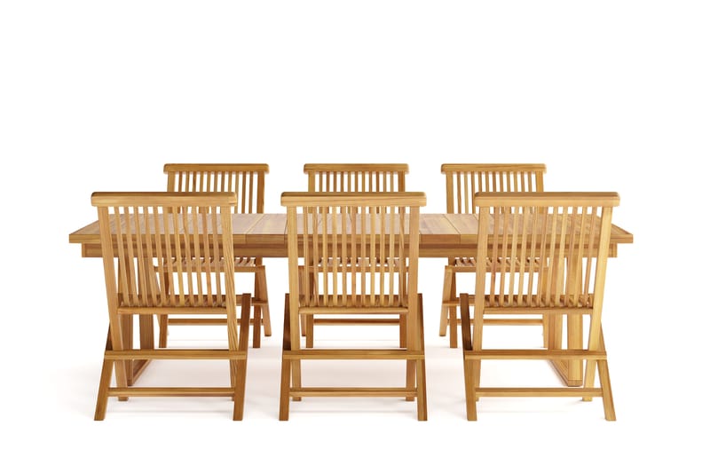 Menorca Stor Matgrupp Utomhus - Rektangulärt bord i trä med 6 Matstolar - Teak / Natur - Utemöbler - Utegrupp - Matgrupper utomhus