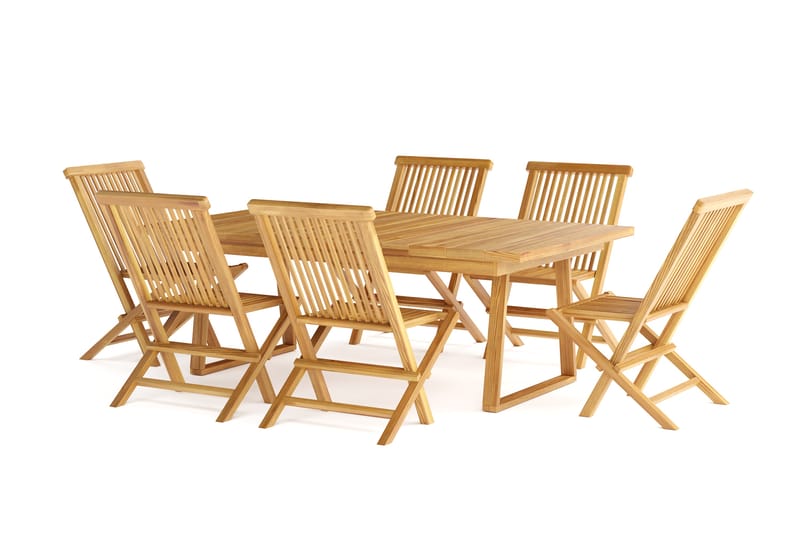 Menorca Stor Matgrupp Utomhus - Rektangulärt bord i trä med 6 Matstolar - Teak / Natur - Utemöbler - Utegrupp - Matgrupper utomhus