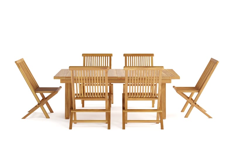 Menorca Stor Matgrupp Utomhus - Rektangulärt bord i trä med 6 Matstolar - Teak / Natur - Utemöbler - Utegrupp - Matgrupper utomhus